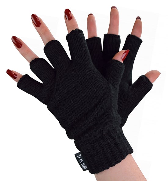 Fingerlose Damen-Thermohandschuhe | THMO | Winter-Fleece-gefütterte, weiche Thinsulate-Handschuhe für Damen, Schwarz - Image 1