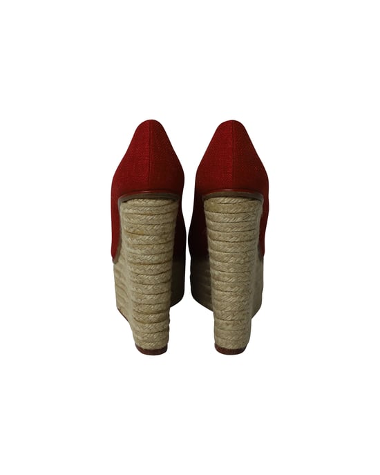 Charlotte Olympia Carmen Espadrille Plattform Wedge Pumps aus rotem Canvas - Image 4