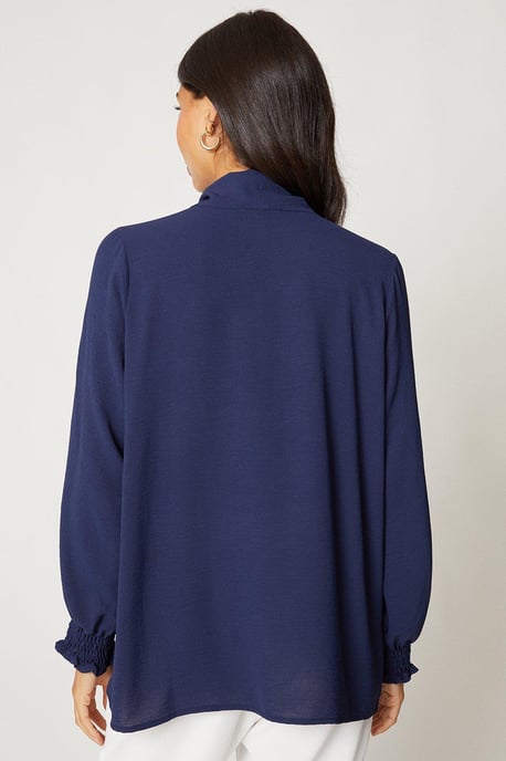 Tie Neck Shirred Cuff Top - Image 3