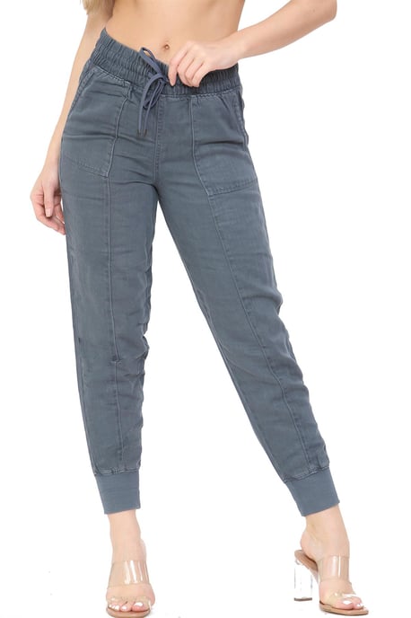 EX M&S Womens Leinenhose mit Bündchen Airforce Blue - Image 1