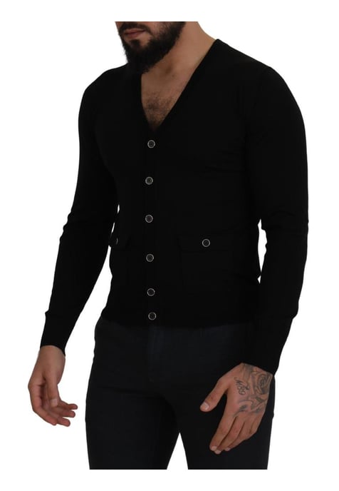Dolce & Gabbana Herren schwarzer Wollknopf-Down Cardigan Pullover - Image 5