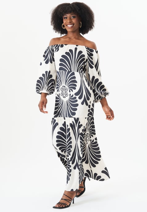 Bardot Mono Print Maxikleid - Image 3
