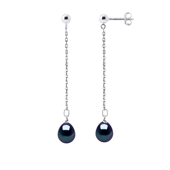 DIADEMA - Earrings - Real Freshwater Pearls - Black Tahitian Style - White Gold