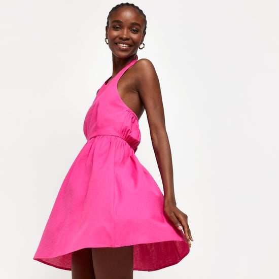 River Island Womens Mini Dress Pink Linen Halter Neck