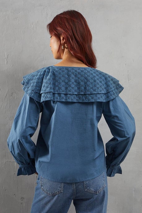 Broderie Oversized Collar Poplin Blouse