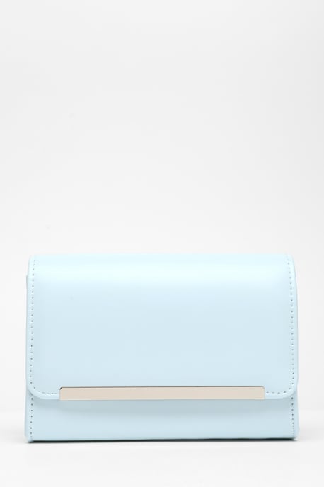 Blue Faux Leather Chain Bag