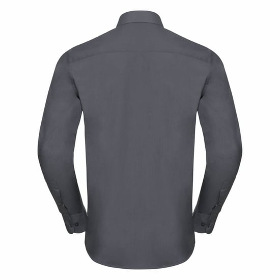 Russell Collection Herren Langarmhemd aus pflegeleichter Poly-Baumwolle aus maßgeschneiderter Popeline (Convoy Grey) - Image 2