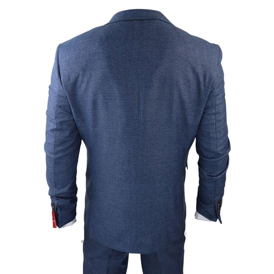 Herren 3-Teiliges Blaues Prince-of-Wales-Hahnentritt-Anzug - Image 6