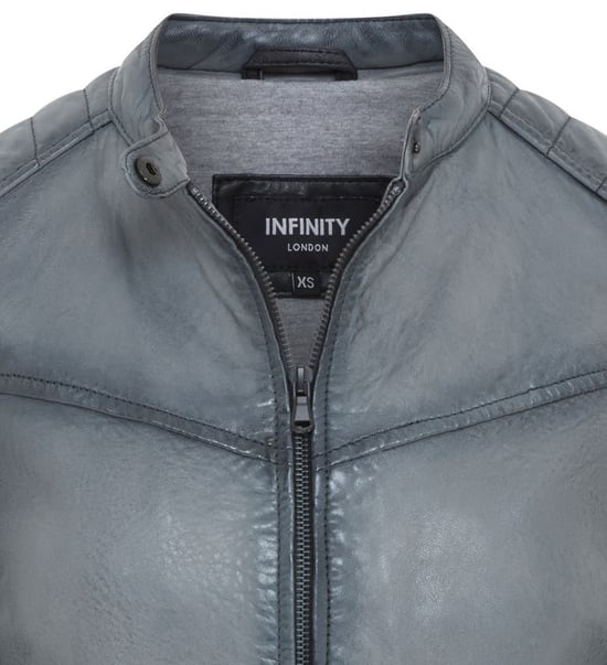 Womens Grey Retro Quilted Leather Biker Jacket - Horten