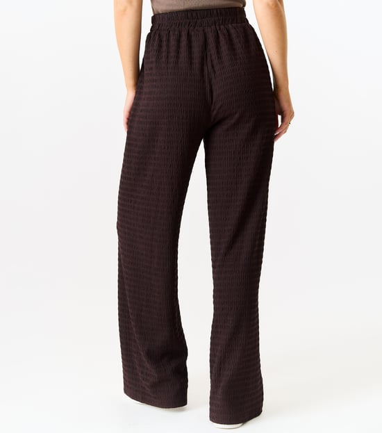 Textured Elastic Waist Pull On Trousers