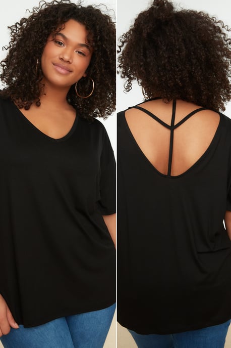 Einfaches V-Ausschnitt Plus-Size T-Shirt im Off-Shoulder Basic-Stil - Image 1