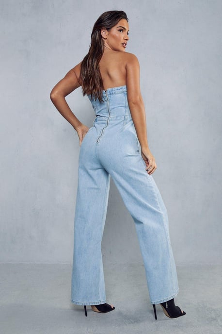 Seam Detail Bandeau Denim Jumpsuit - Image 3
