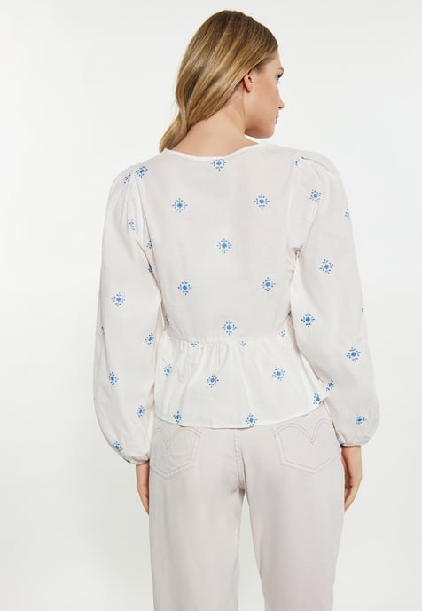 Dreimaster Bluse Damen Wollweiss Blau - Image 4