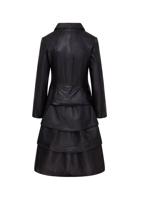 Womens Black Gothic Full Length Victorian Leather Coat - Vantaa