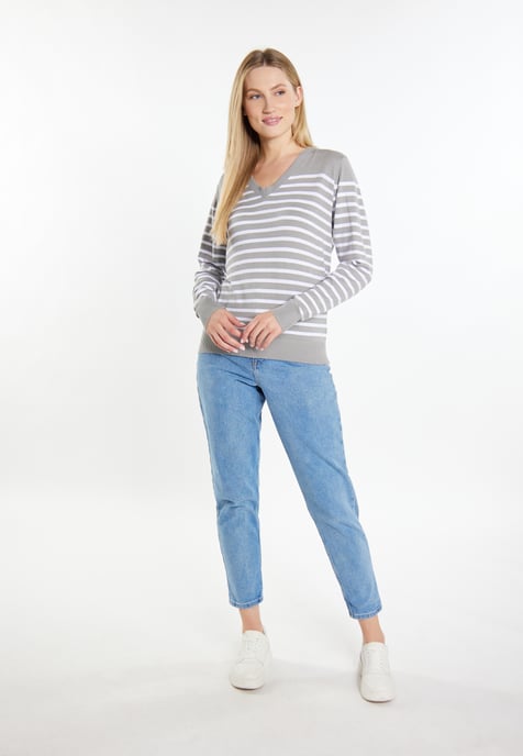 Dreimaster Strickpullover Damen grau weiss - Image 2
