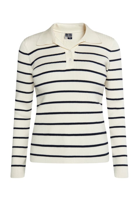 Dreimaster Strickpullover Damen Wollweiss Marine - Image 1