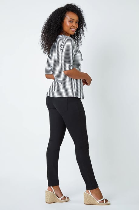 Petite Stripe Ruched V-Neck Stretch Top