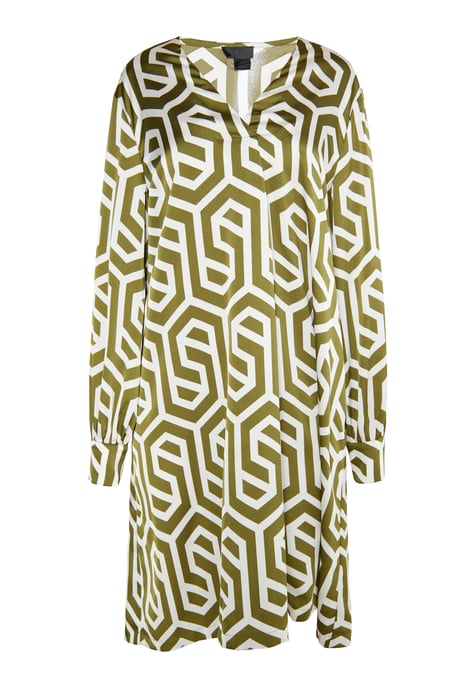 Dreimaster Midikleid Damen Wollweiss Oliv - Image 1
