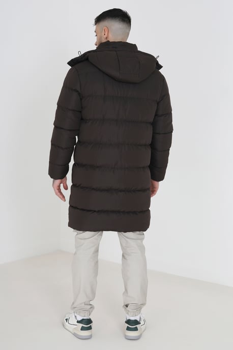 Brown Longline Hooded Padded Puffer Jacket