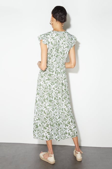 Petite Safari Ruffle Sleeve Button Midi Dress