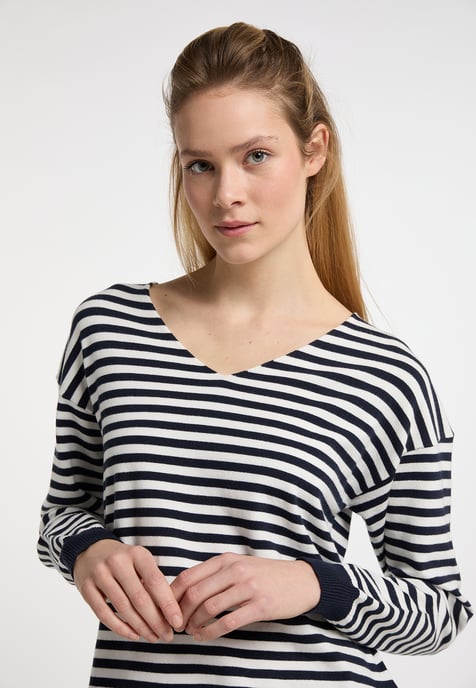 Dreimaster Strickpullover Damen Marine Wollweiss - Image 5