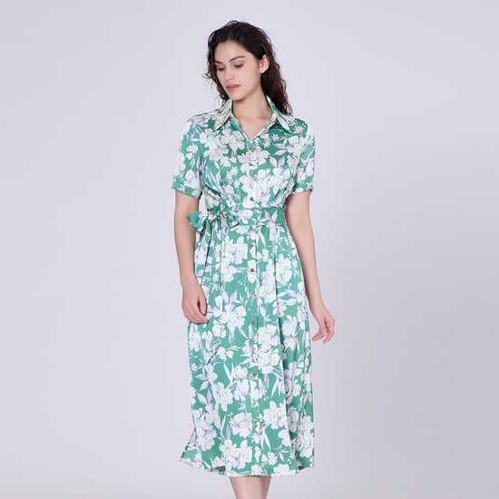 Macro flower print midi shirt- dress