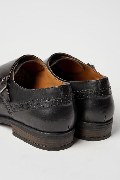 Black Formal Leather Monk strap Brogue Shoe - Image 4