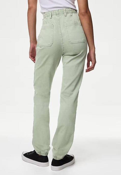 M&S Collection Damen Baumwollmischung Slim Fit Ankle Grazer Jogger Olive - Image 2