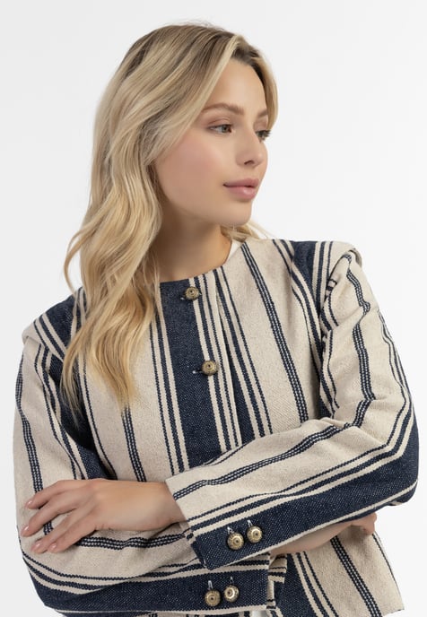 Dreimaster Kurze Blazerjacke Damen Dunkelmarine Wollweisser Streifen - Image 5
