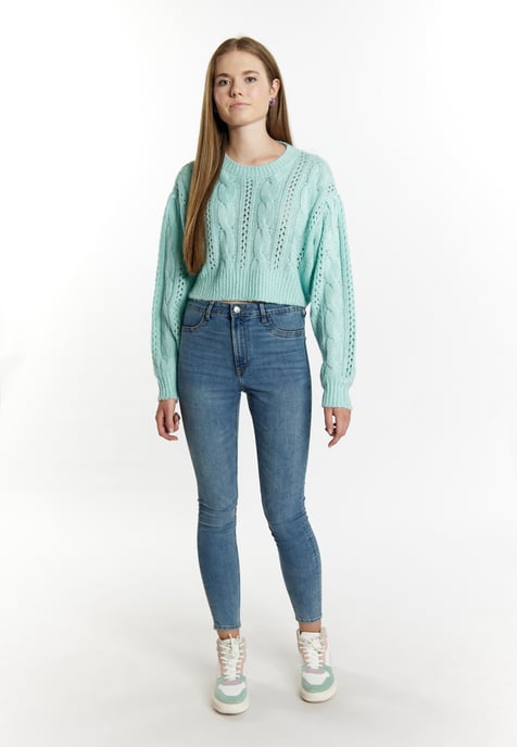Mymo Kurzer Strickpullover Damen Aqua - Image 2