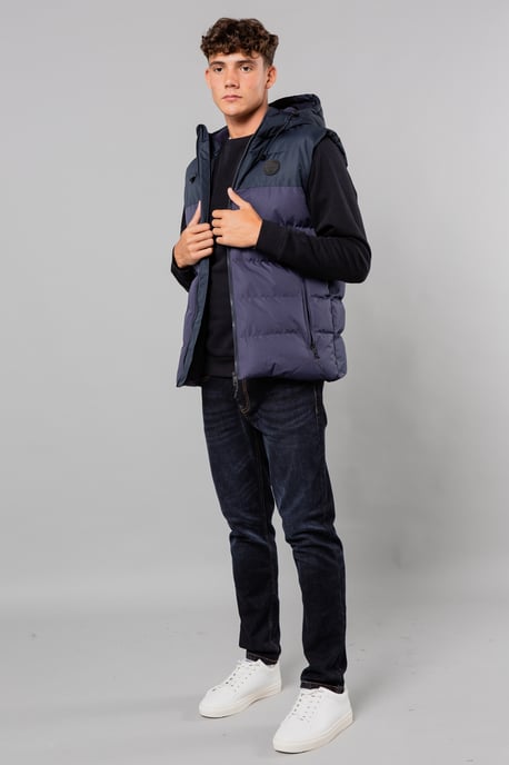 Navy Colour Block Padded Hooded Gilet
