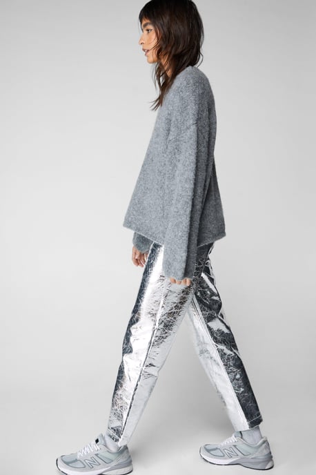 Metallic Crackle Faux Leather Trousers
