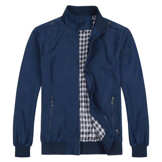 Men's Bomber Jacket with Stand-Up Collar, Transitional Jacket for Autumn, Casual Sports Jacket Blue