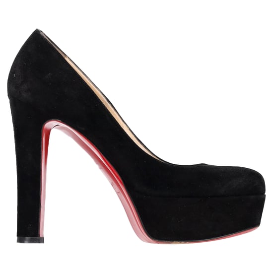 Christian Louboutin Runde Zehen Chunky Heel Plateau-Pumps aus schwarzem Wildleder - Image 1