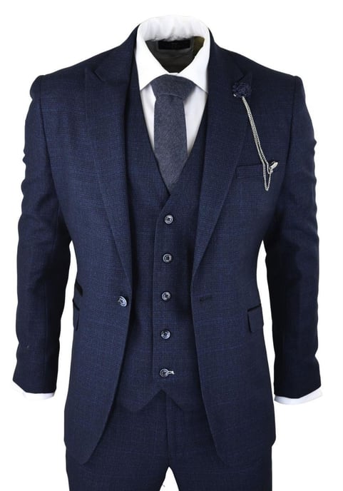 3-teiliger Herrenanzug aus Tweed im Retro-Stil, kariert, Marineblau - Image 1