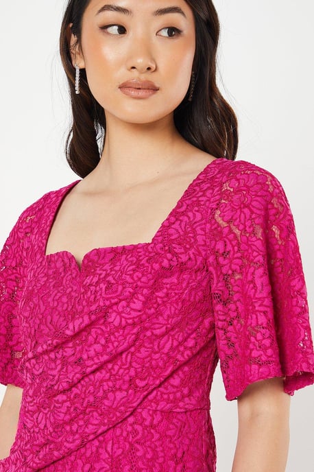 Lace Wrap Waist Flutter Sleeve Midi Dress - Image 2