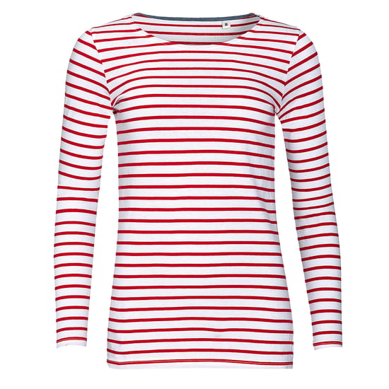 SOLS Damen Marine T-Shirt, gestreift, langärmlig (Weiß/Rot) - Image 1