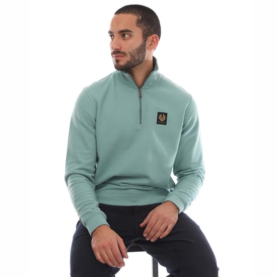 Men's Belstaff Cotton Fleece Quarter Zip Sweatshirt in Blue