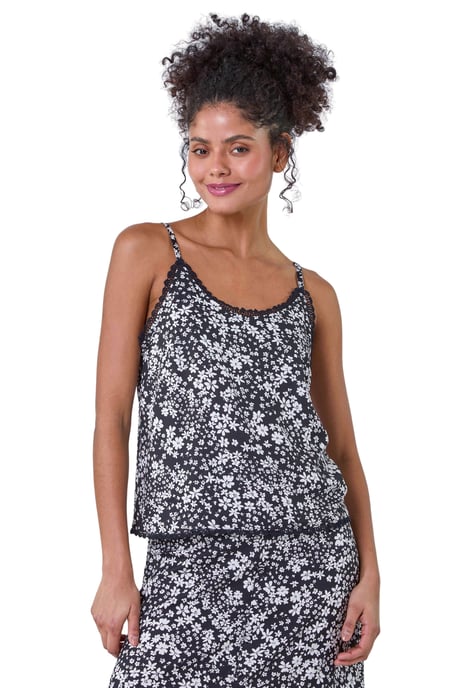 Ditsy Floral Lace Trim V-Neck Top