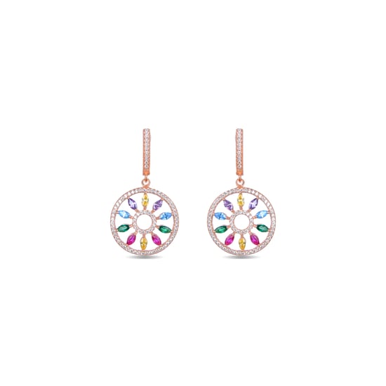 Luxus-Ohrringe mit katalanischem Mobel-Verschluss aus 925er Sterlingsilber und mehrfarbigen Zirkonia mit 18 kt Roségold plattiert - Image 1