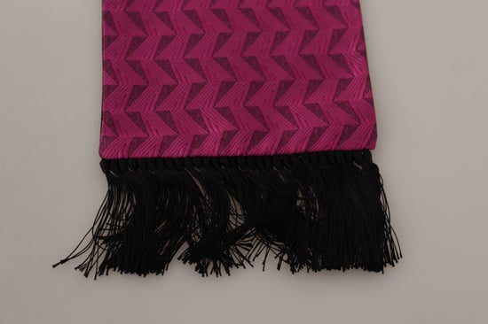 Dolce & Gabbana Magenta Geometric Patterned Shawl Fringe Silk Men's Scarf - Image 4