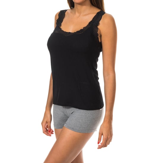 Damen Rundhalsausschnitt Spitze breiter Träger T-shirt 1072675 - Image 1