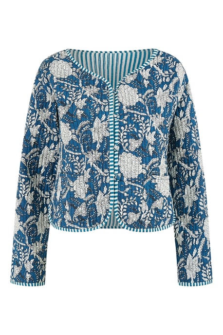 Blue Patchwork Print Reversible Cotton Quilted Jacket