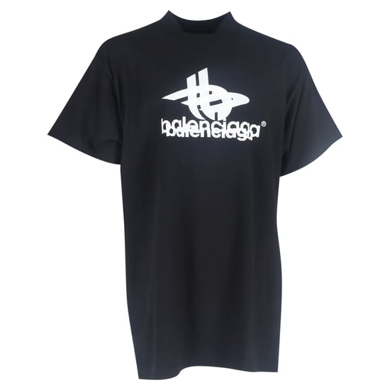 Balenciaga Logo Druck Stehkragen T-Shirt aus schwarzer Baumwolle - Image 1