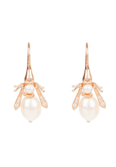 Pearl Honey Bee Earrings Rosegold