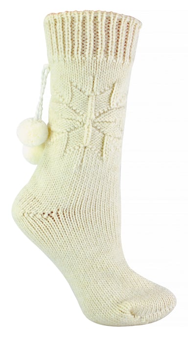 Sock Snob - Ladies Warm Slipper Alpaka Wolle Blend Pom Pom Bett Socken - Creme - Image 1