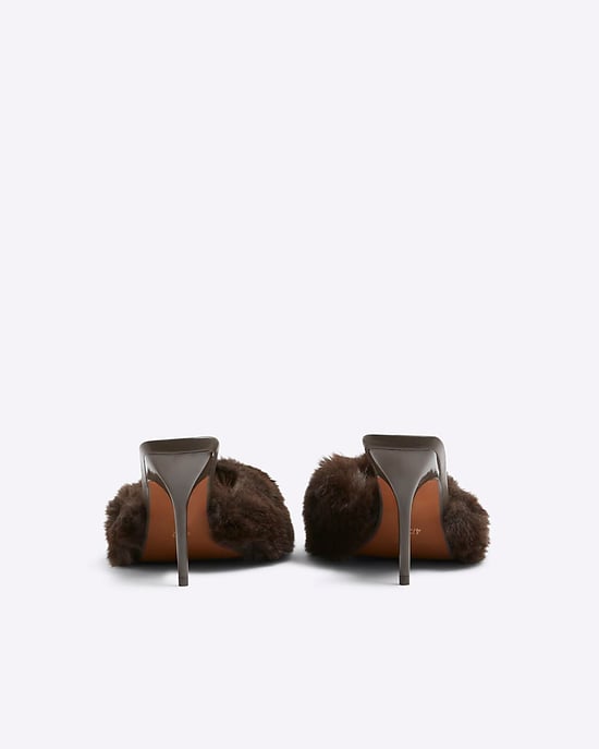 River Island Womens Heeled Mules Brown Faux Fur