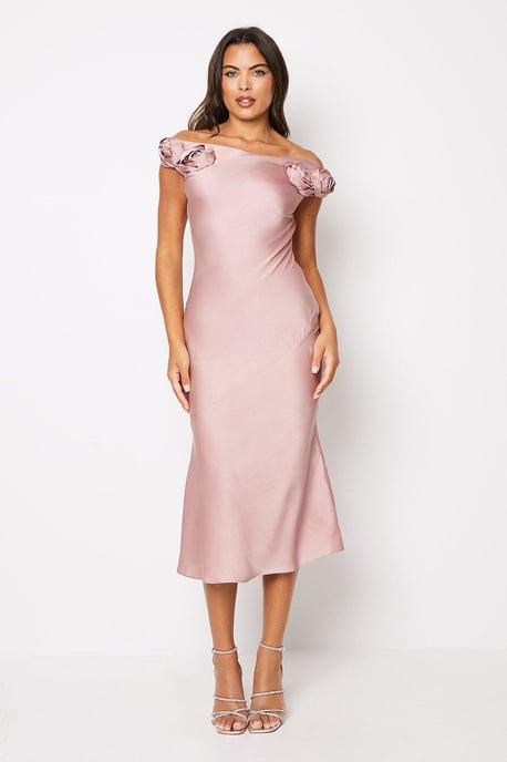 Rose Shoulder Bias Cut Midi Dress - Image 1