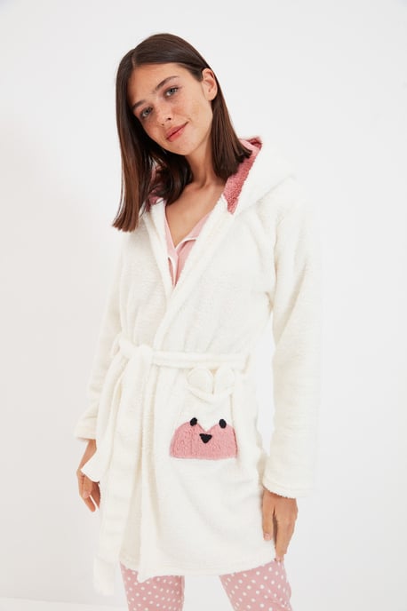 Trendyol Damen V-Ausschnitt Kurze Morgenmäntel - Image 3
