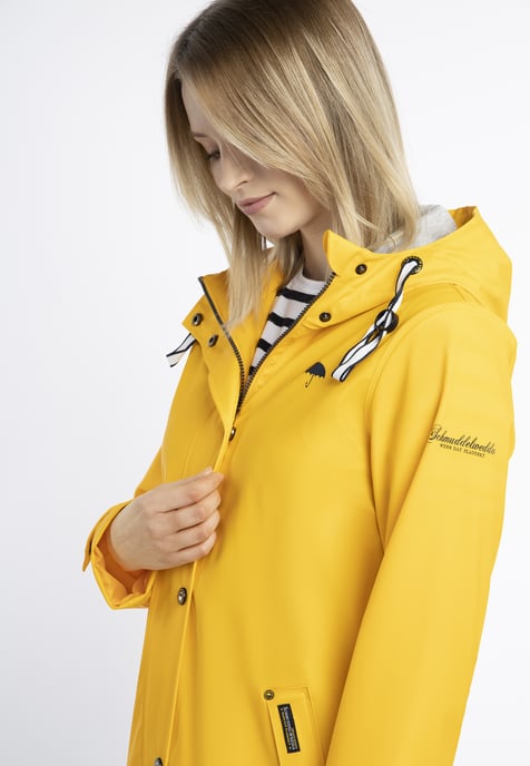 Schmuddelwedda Regenjacke Damen Sonnengelb Hellgrau Melange - Image 5